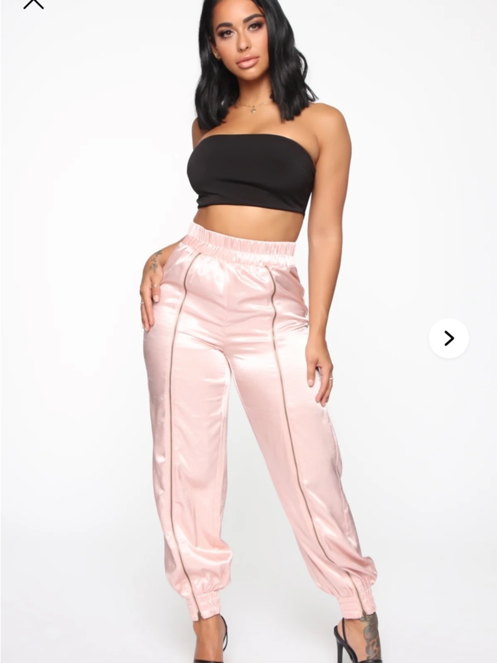 Fashion Nova Satin Track Joggers in Light Pink